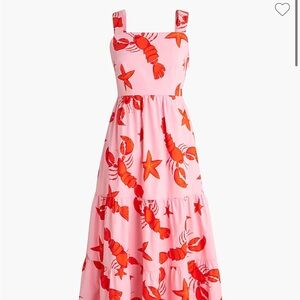 J. Crew Pink and Red Lobster Print Midi Dress